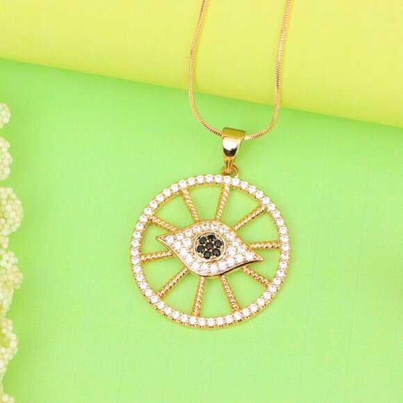 "Sparkling Rose Gold Evil Eye Round Pendant, XPPT1315 - Picture 3 of 12